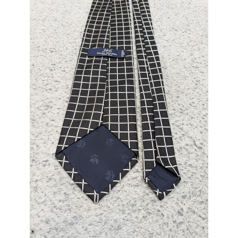 Brooks Brothers 346 Pure Silk Tie Black White Windowpane Check Geometric Grid - Picture 5 of 9